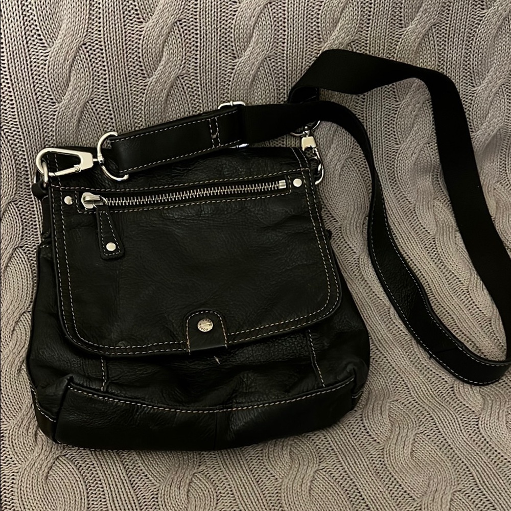 SOLD-Fossil Black Crossbody Bag with Adjustable Strap and Silver Hardware